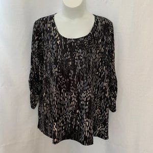 SUSAN GRAVER Liquid Knit 3/4 Ruched Sleeve Top with Sparkles